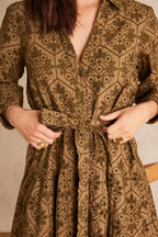 Flowing Embroidered Lise Dress - Khaki