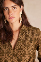 Flowing Embroidered Lise Dress - Khaki