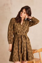 Flowing Embroidered Lise Dress - Khaki