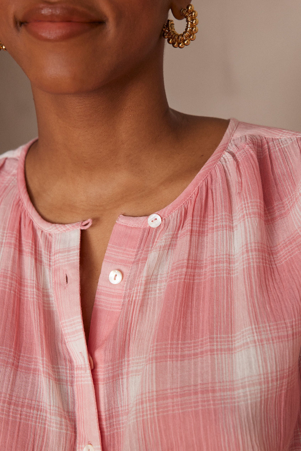 Blusa Pomme Cuadros - Coral