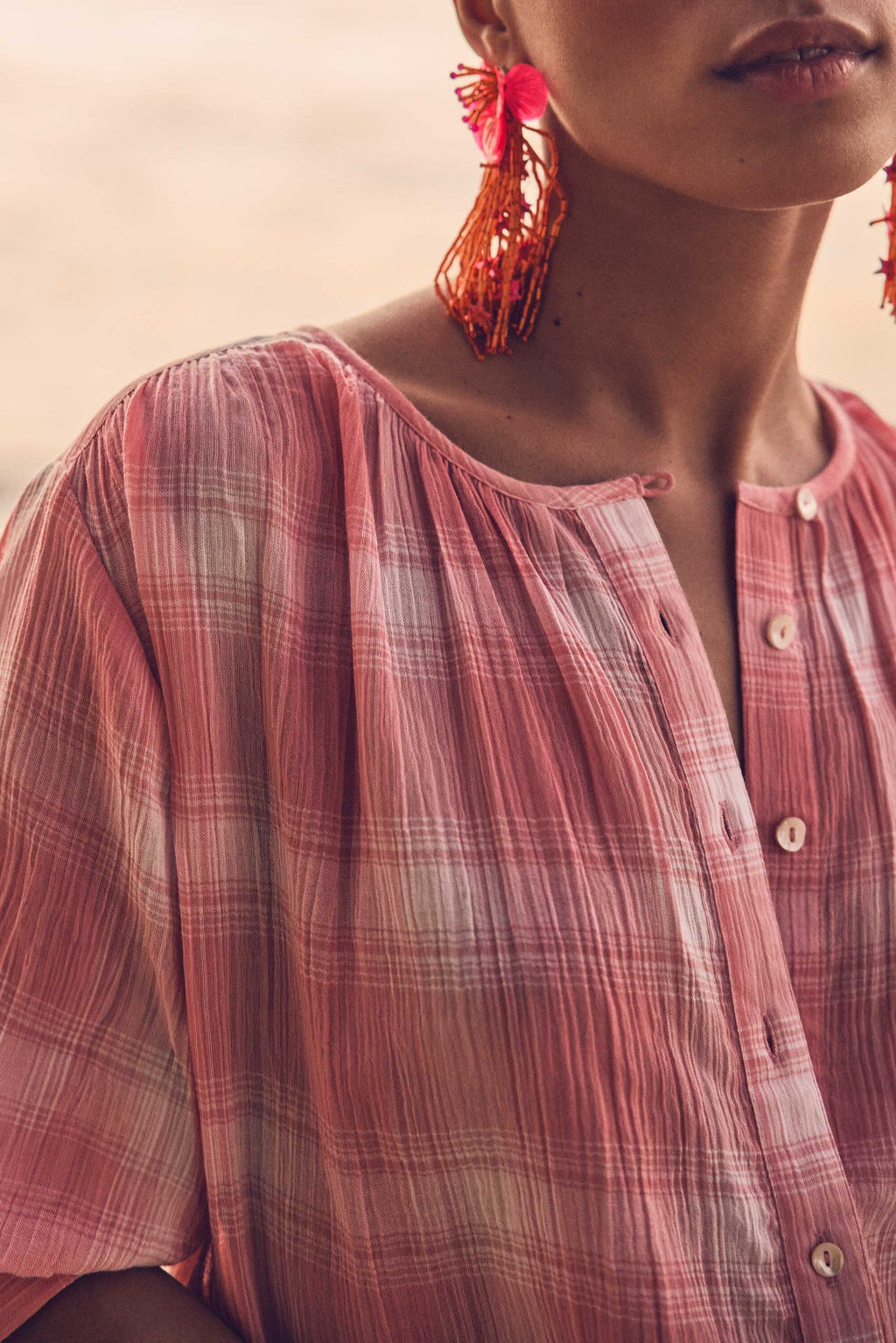 Blusa Pomme Cuadros - Coral