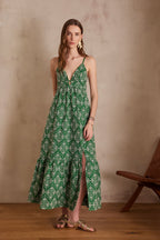 Lizzie Embroidered Flowy Dress - English Green