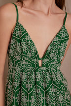 Lizzie Embroidered Flowy Dress - English Green