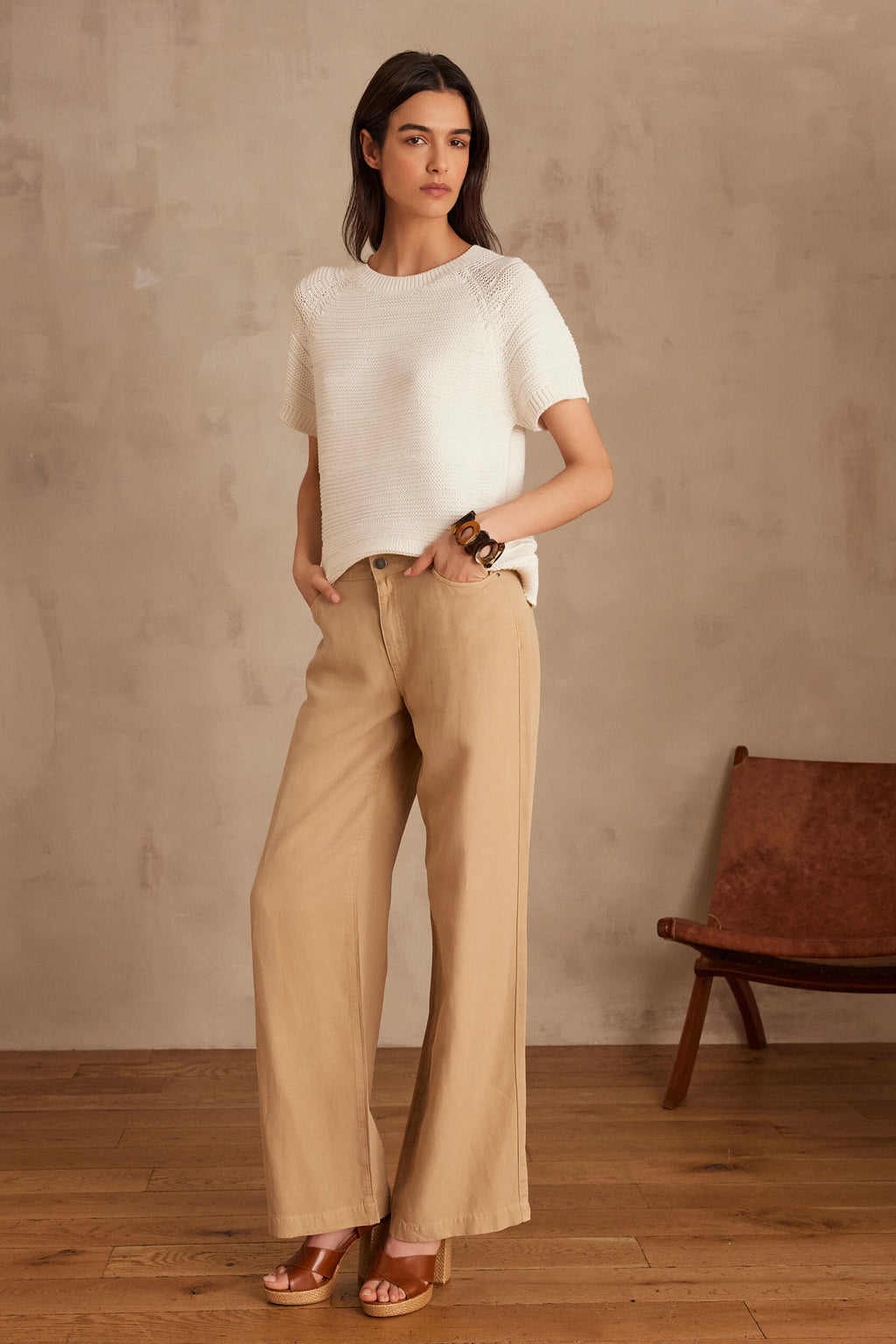 Pantalón Sandy Bis Wide Leg - Beige