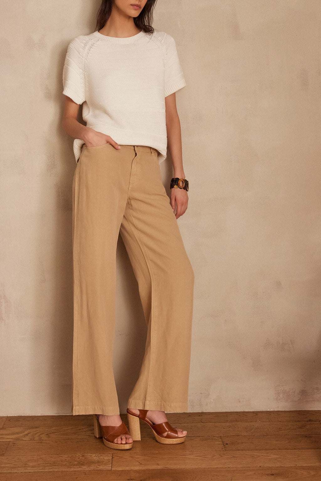 Pantalón Sandy Bis Wide Leg - Beige