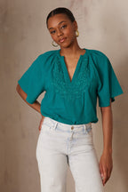 Blusa Poker Bordado - Petróleo