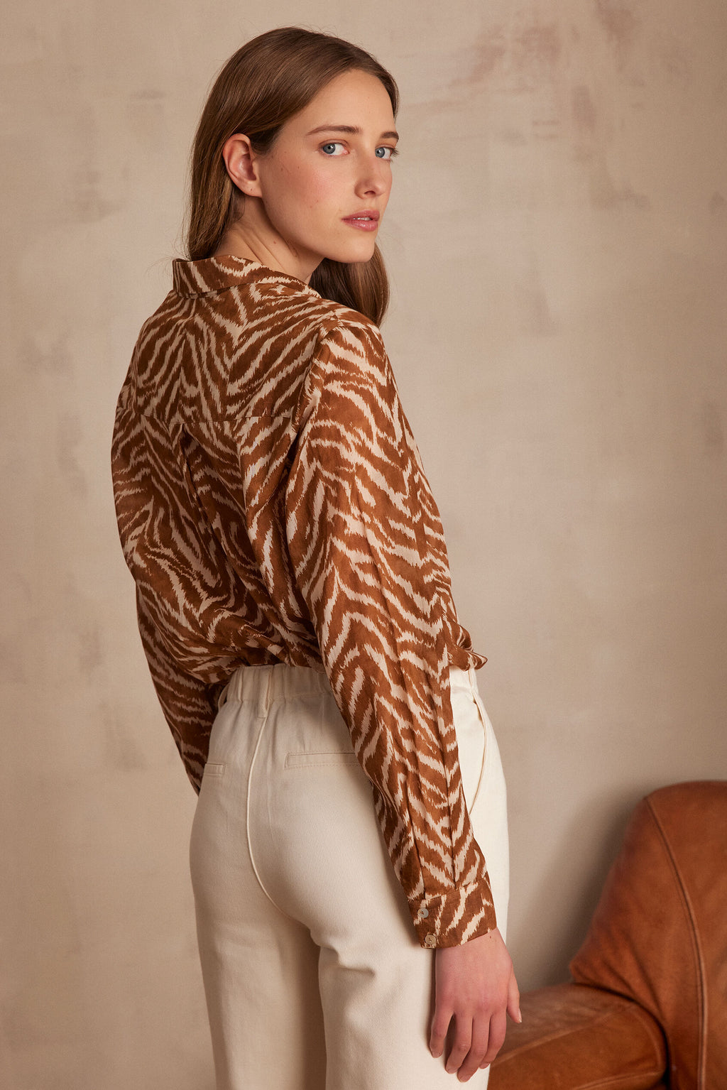 Camisa Colette Estampado Cebra - Caramelo