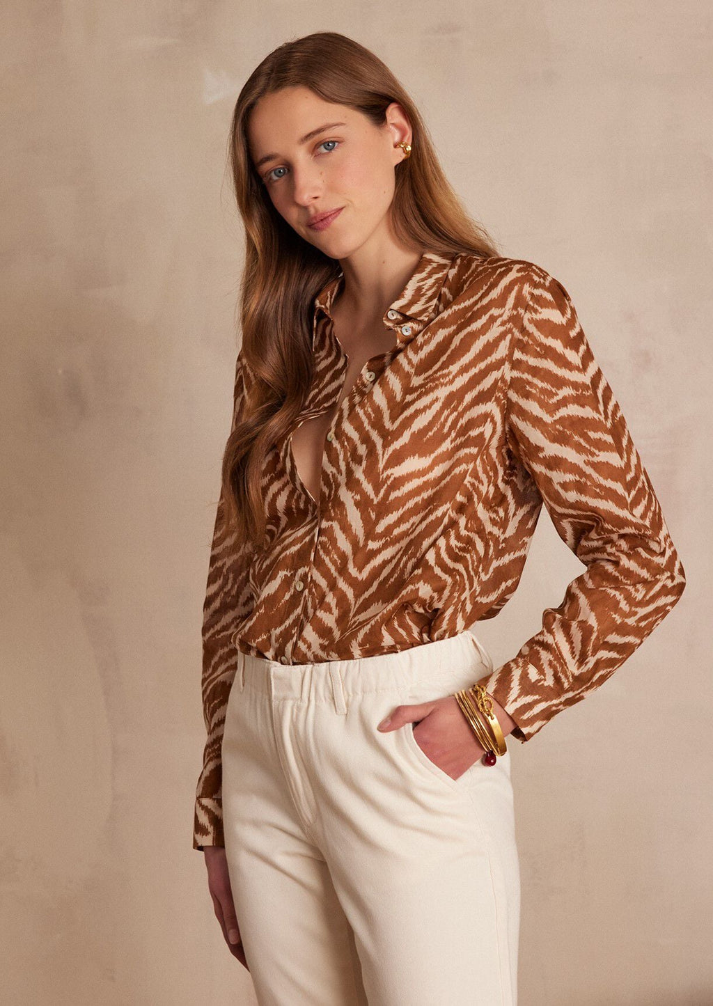 Camisa Colette Estampado Cebra - Caramelo