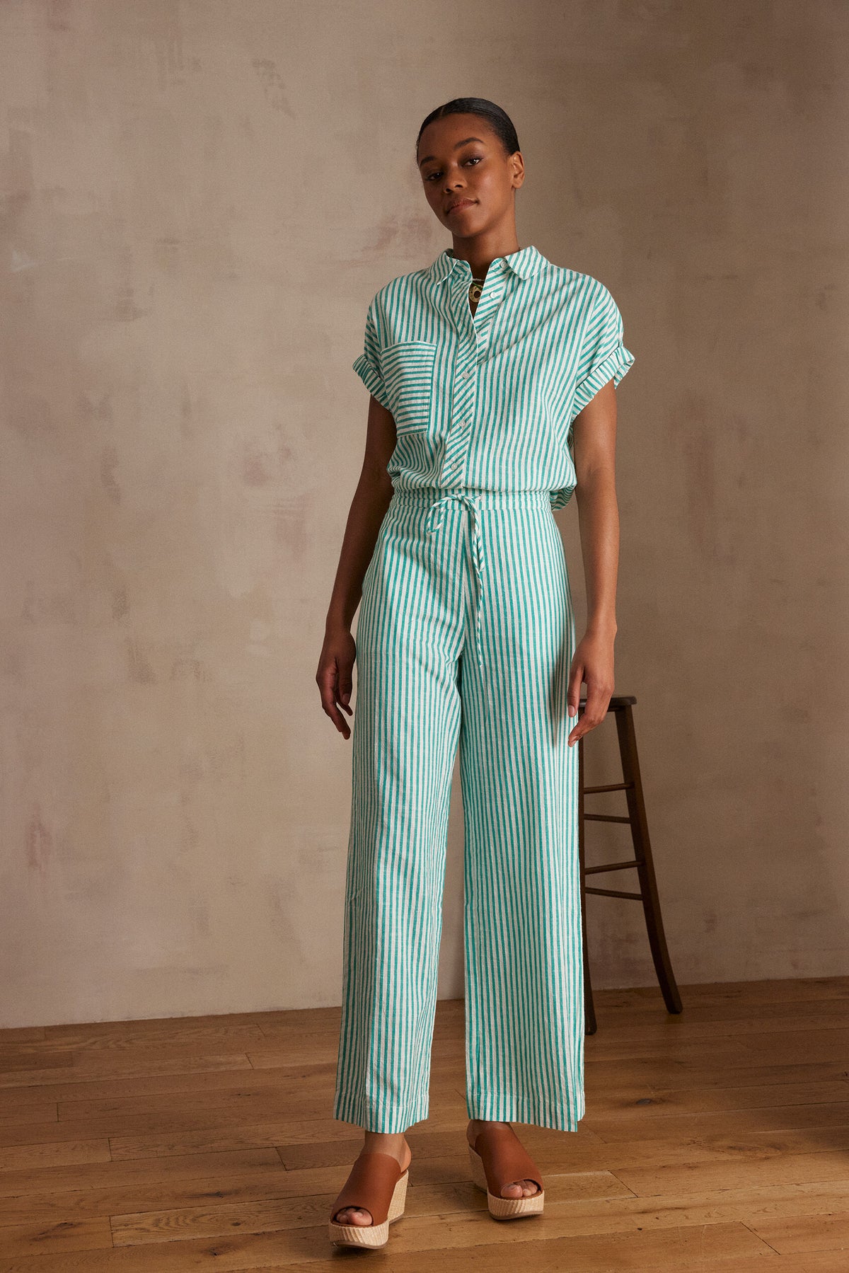 Pantalón Prune Rayé - Vert Anglais