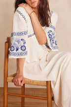 Flou Romy Bordada - Azul