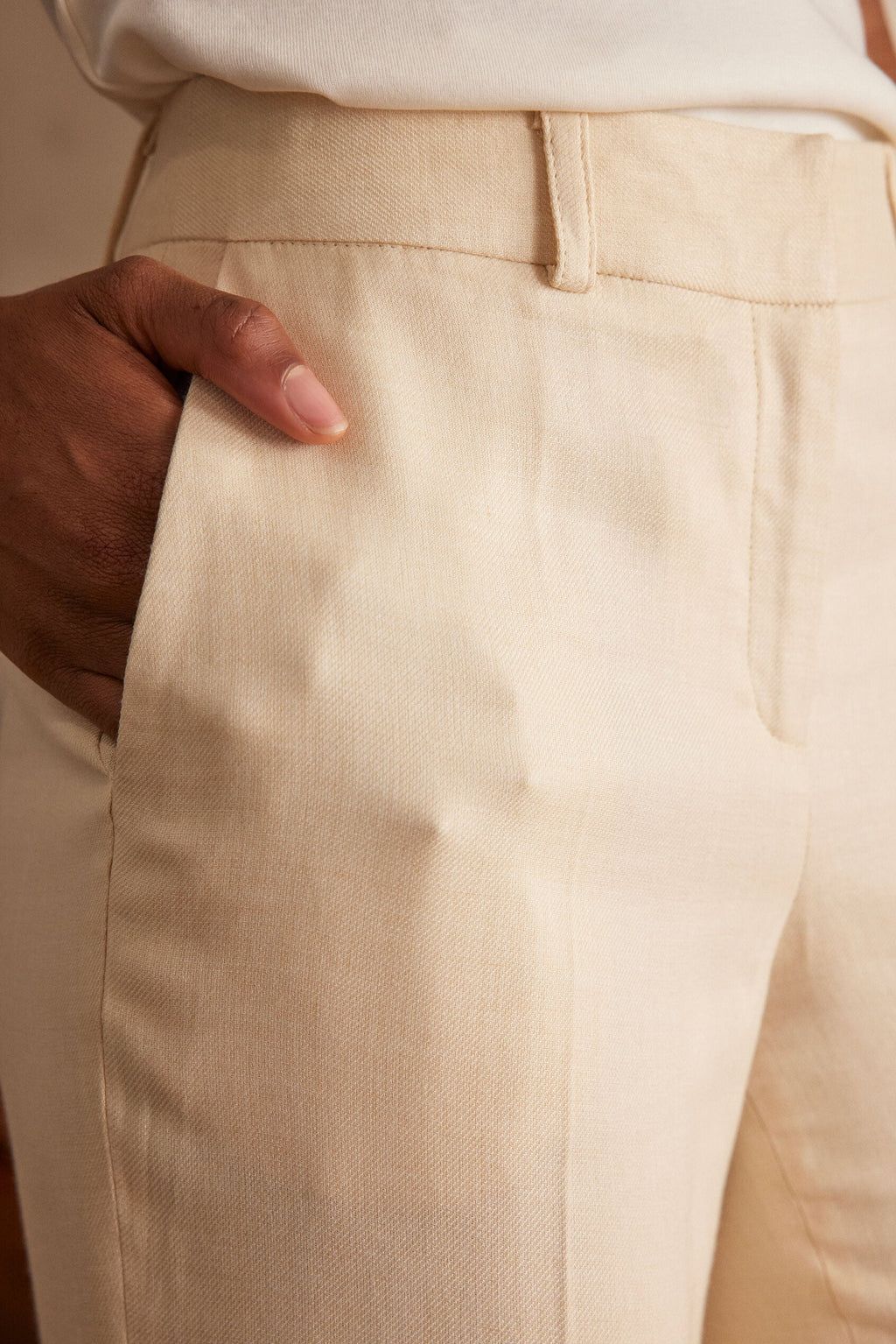 Bret Plain Trousers - Cream