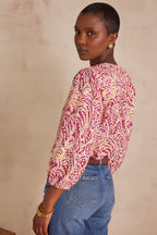 Blouse Sarah Broderie Imprimé - Fuchsia Foncé