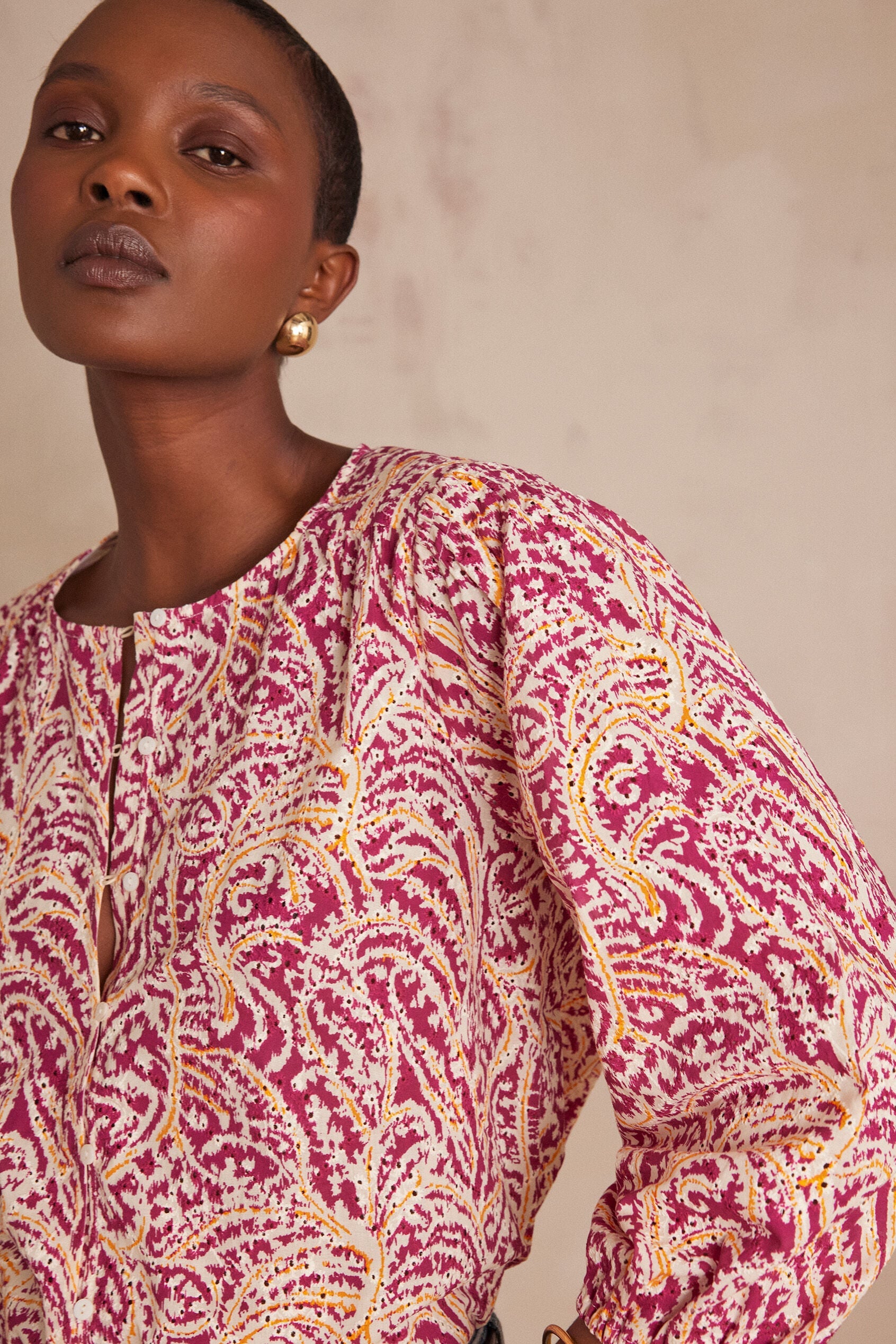 Blouse Sarah Broderie Imprimé - Fuchsia Foncé