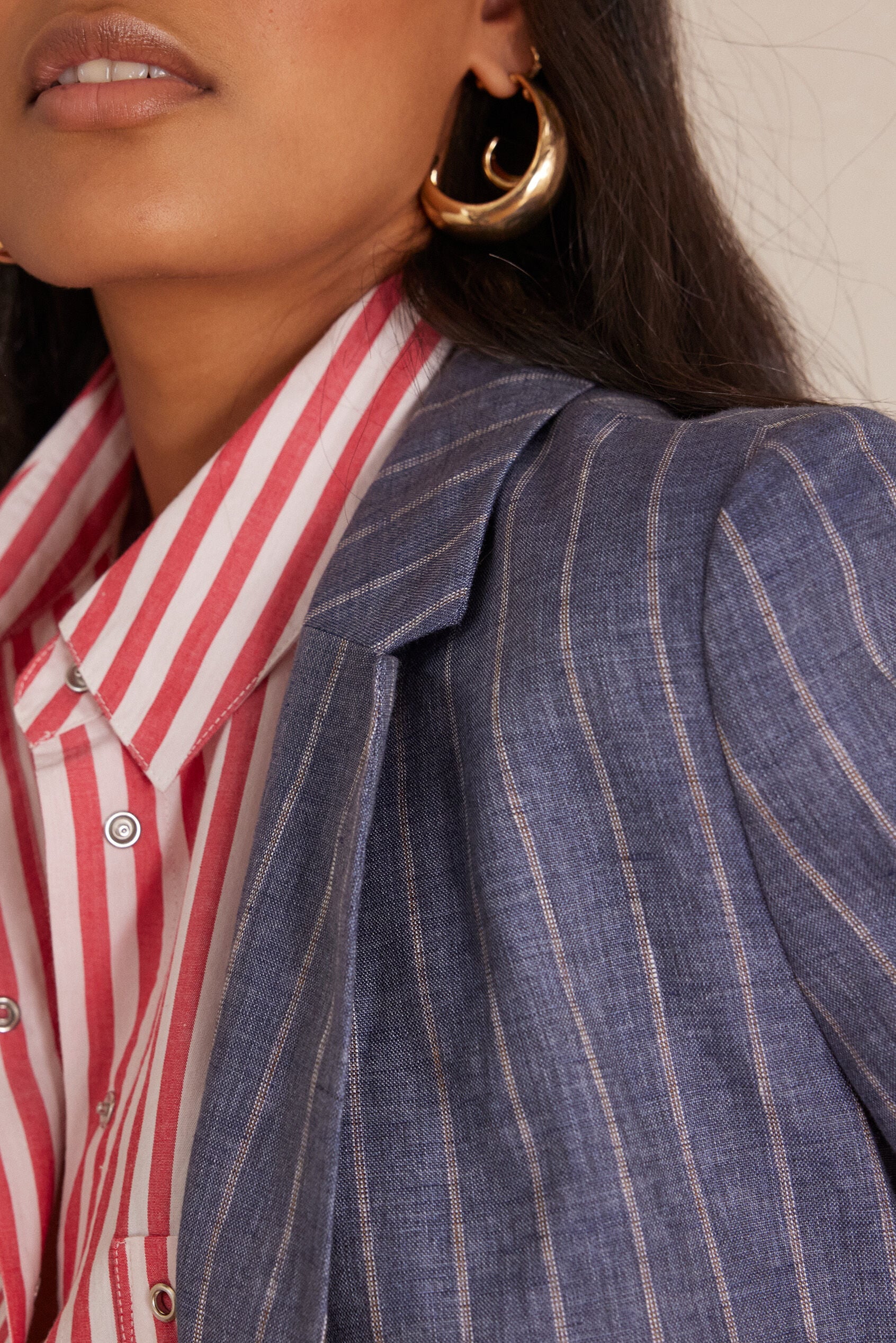 Nélia Striped Linen Jacket - Light Washed