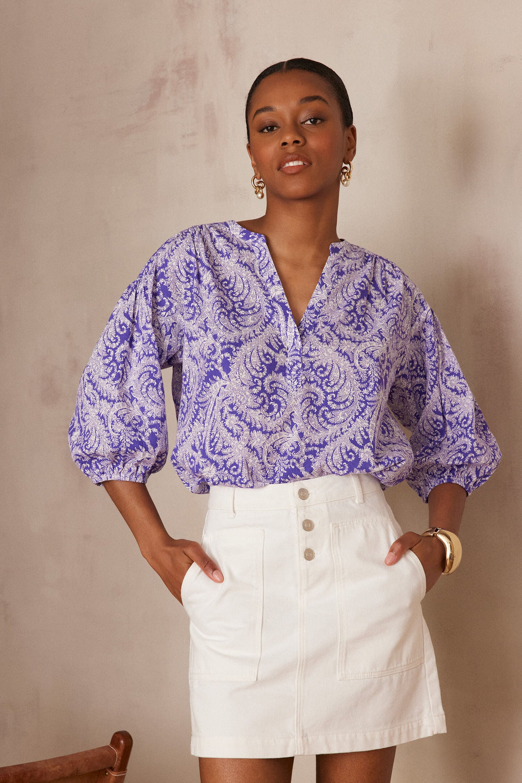 Blusa Paulo con Estampado de Arabescos - Morado
