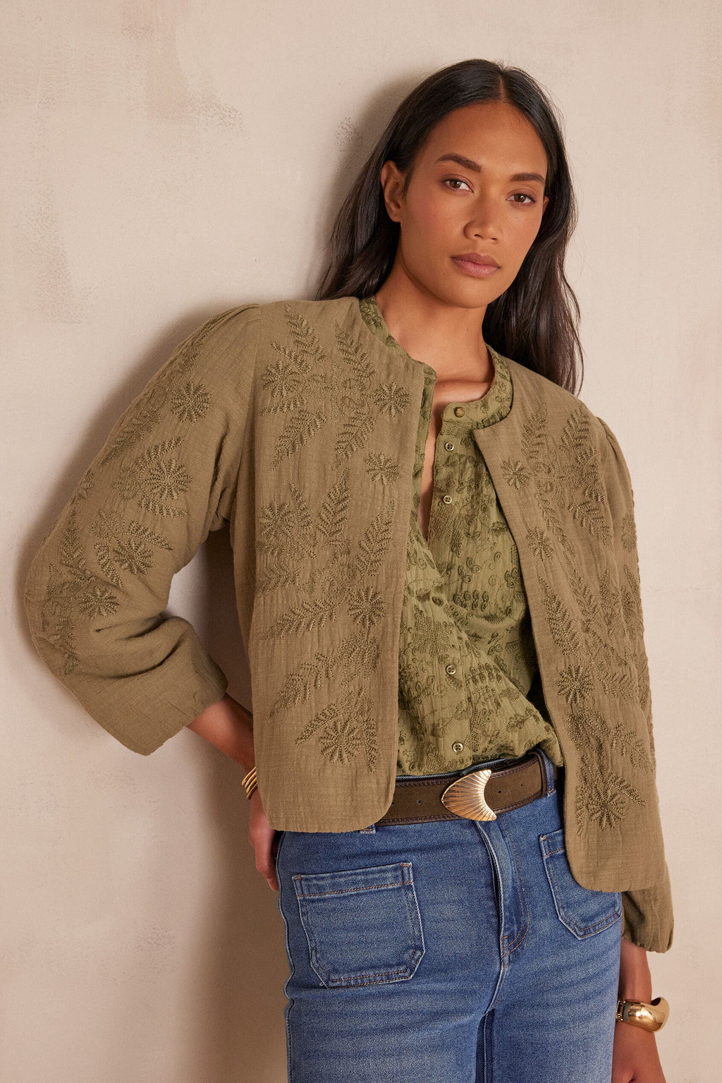 Chaqueta Pamina Bordada - Caqui
