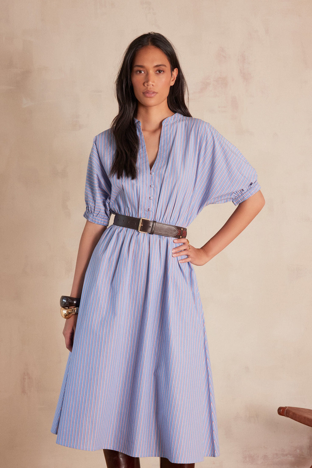 Flou Cordelia Rayée - Bleu Moyen
