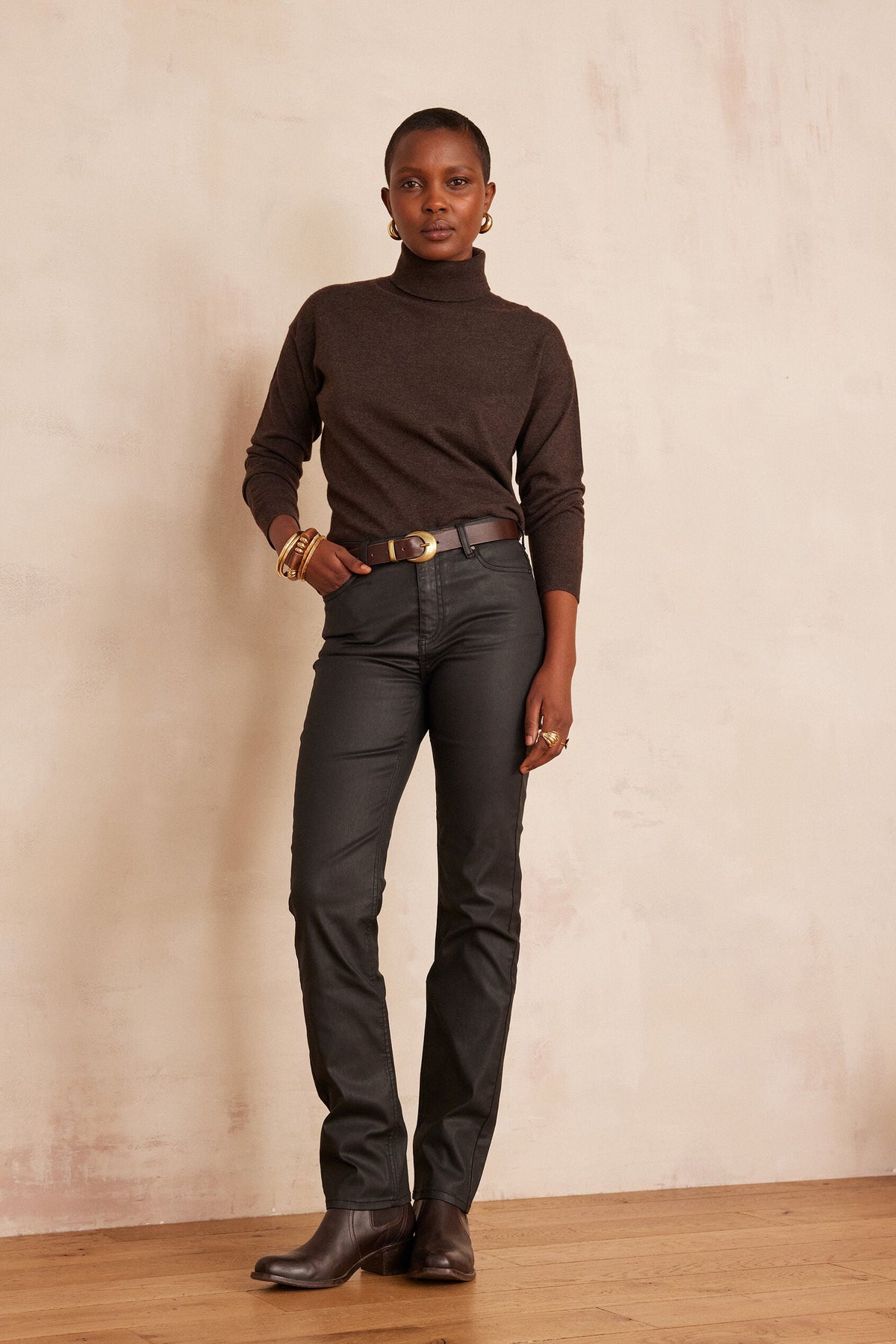 Anette Coated Trousers - Black