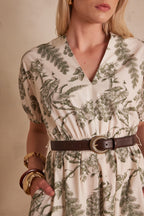 Printed Flowing Cordelia Dress - Khaki