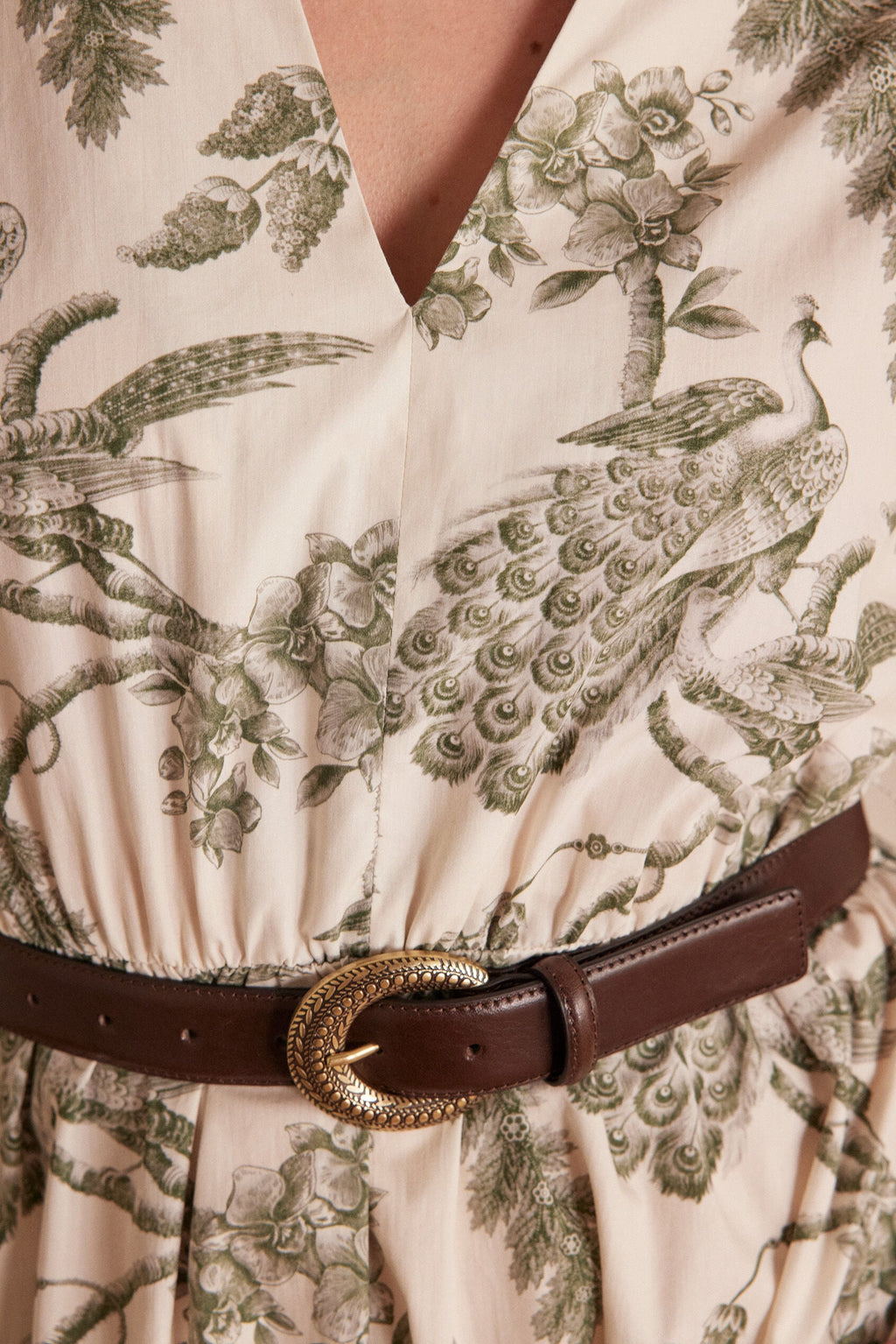 Printed Flowing Cordelia Dress - Khaki