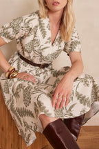 Printed Flowing Cordelia Dress - Khaki