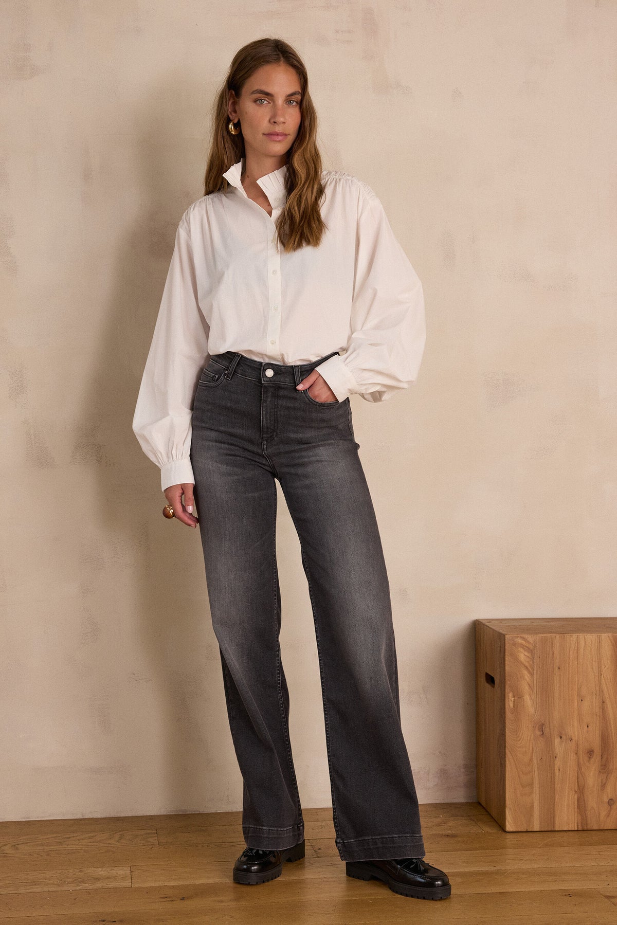 Pantalon Lisa Large Denim - Gris Souris