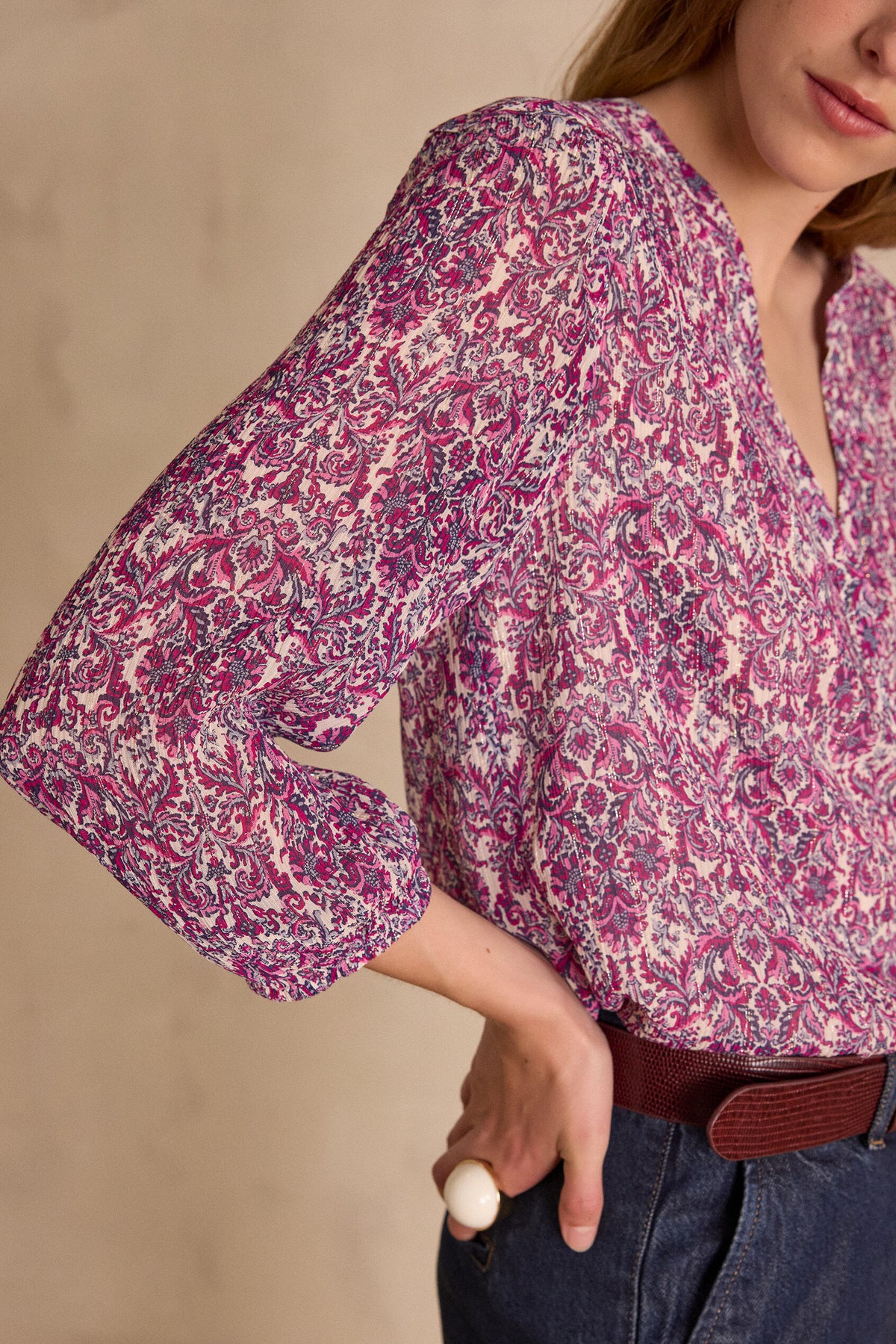 Brunette Printed Blouse - Dark Fuchsia