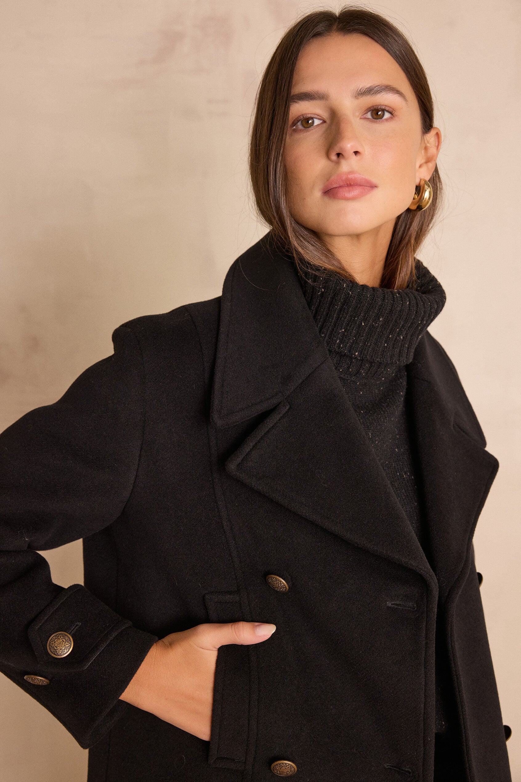Djanis Pea Coat - Black