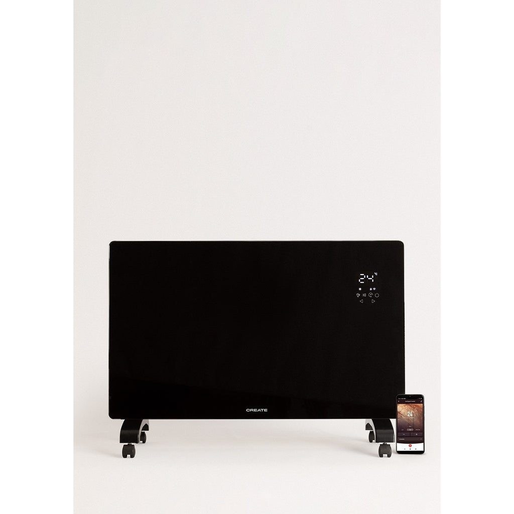 Warm Crystal 2000W - Convecteur Électrique En Verre Wifi Avec Roulettes - Noir