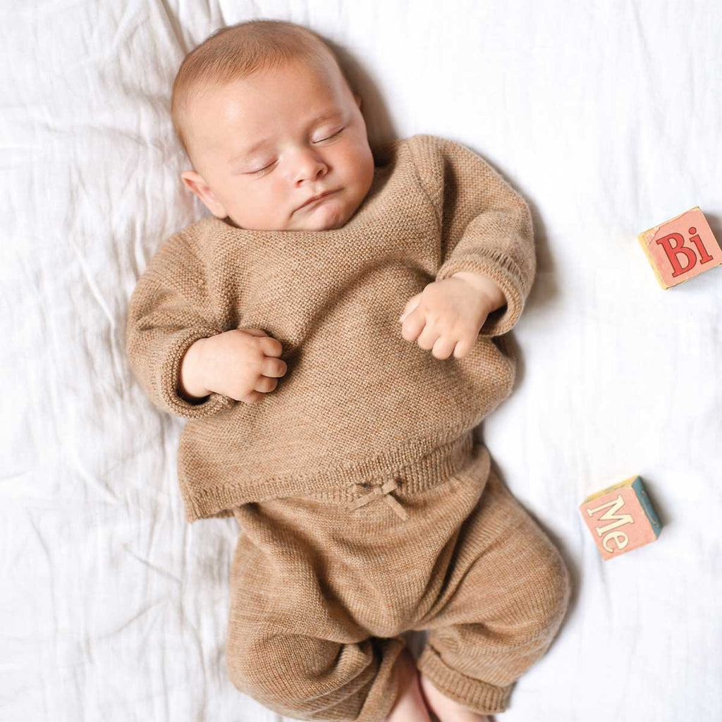 Ensemble Aimé Tricot Beige Chiné 100% Laine - Bébé