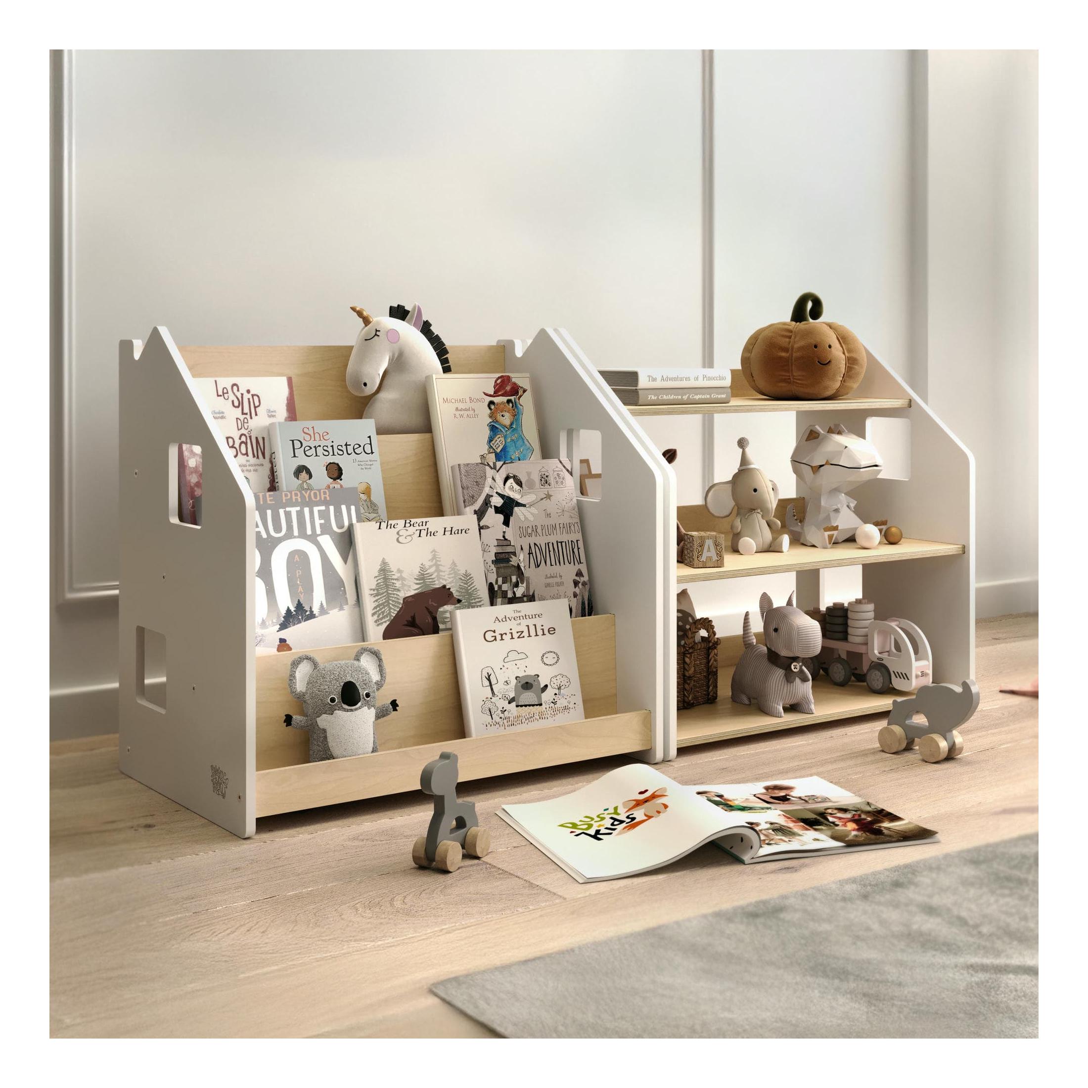 Librería y Estantería Para Juguetes Dúo – Blanco y Gris