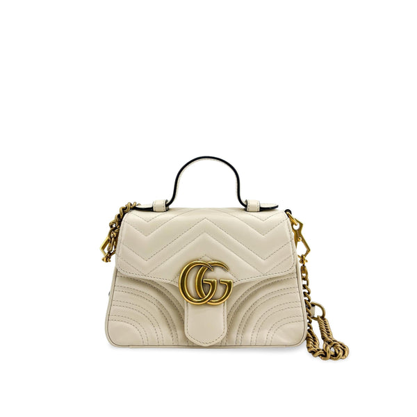 Gucci - Sac À Main Gg Marmont Top Handle Flap Small Cuir - Blanc