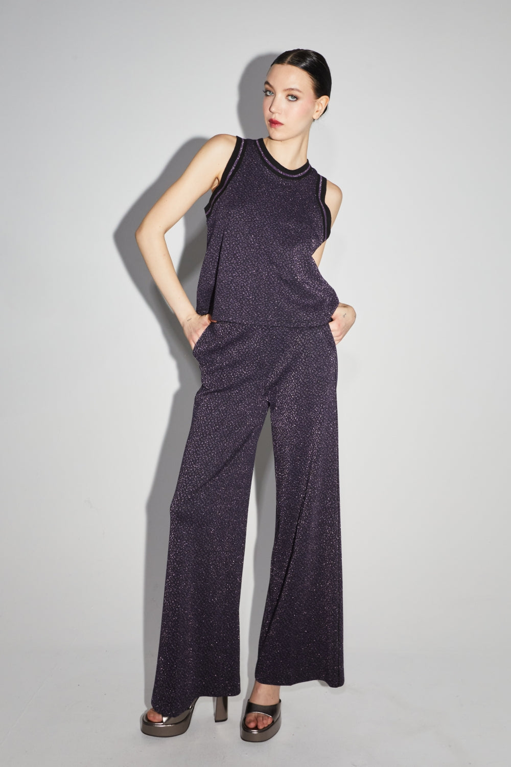 Le Pantalon Charlie En Tricot Léo Mauve