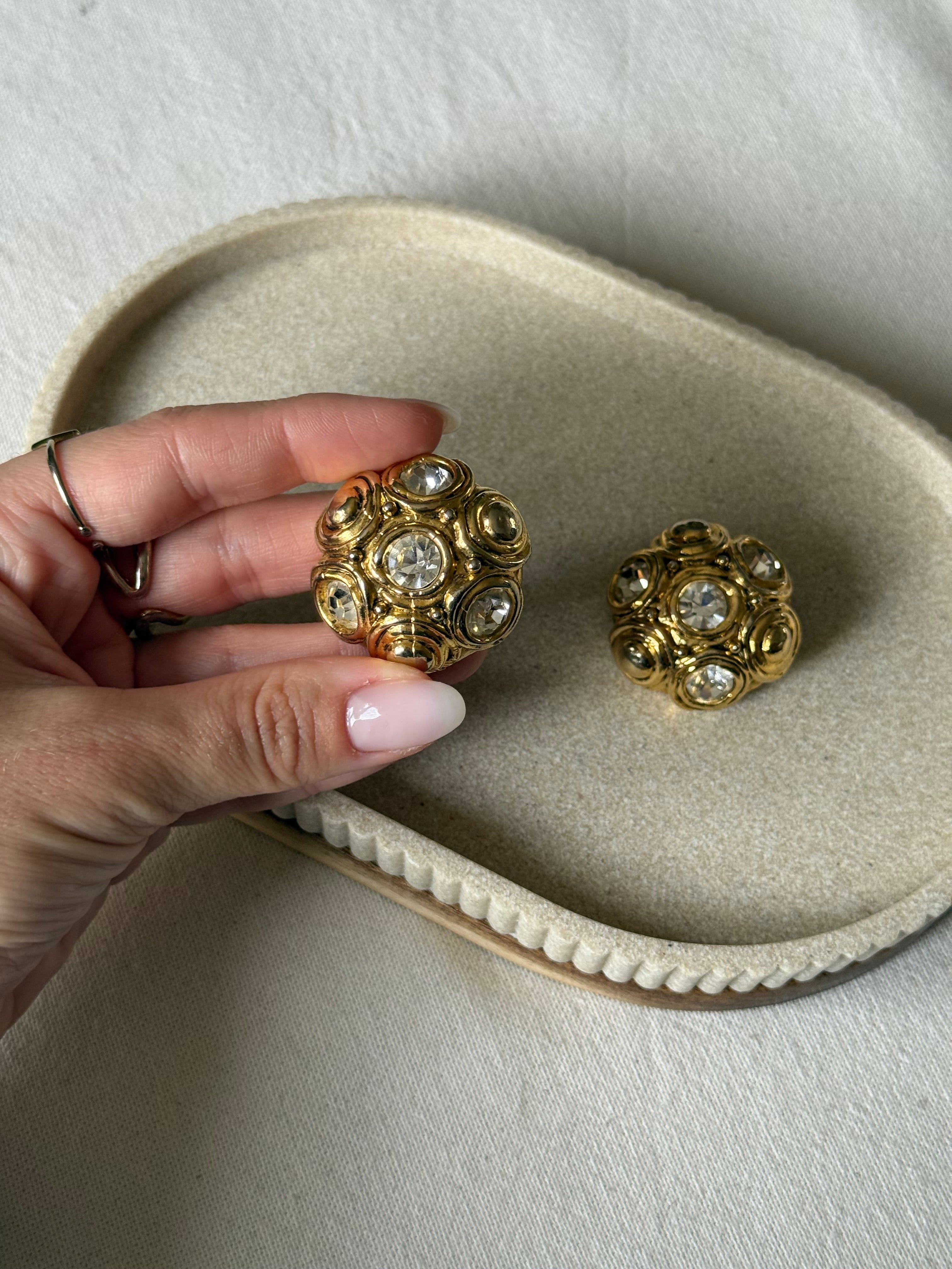 Vintage Earrings - Gold Resin And Rhinestones