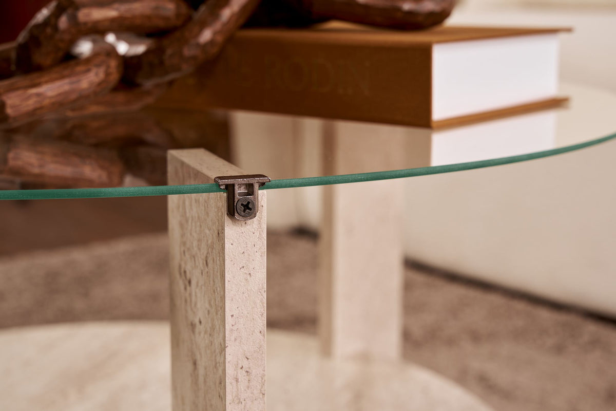 Clara - Coffee Table - Travertine/Transparent