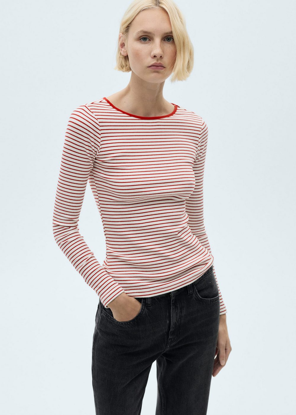 Camiseta De Rayas Acanalada - Red