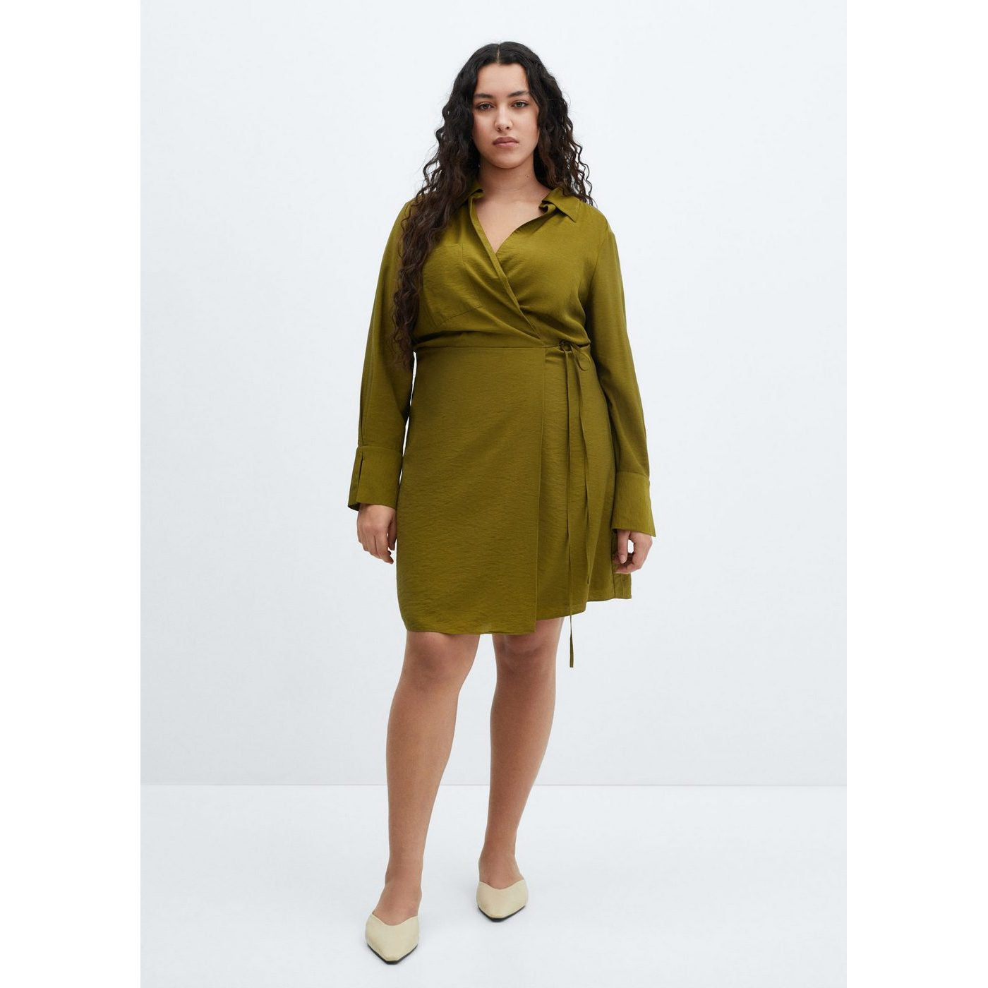 Vestido cruzado con lazo - Caqui