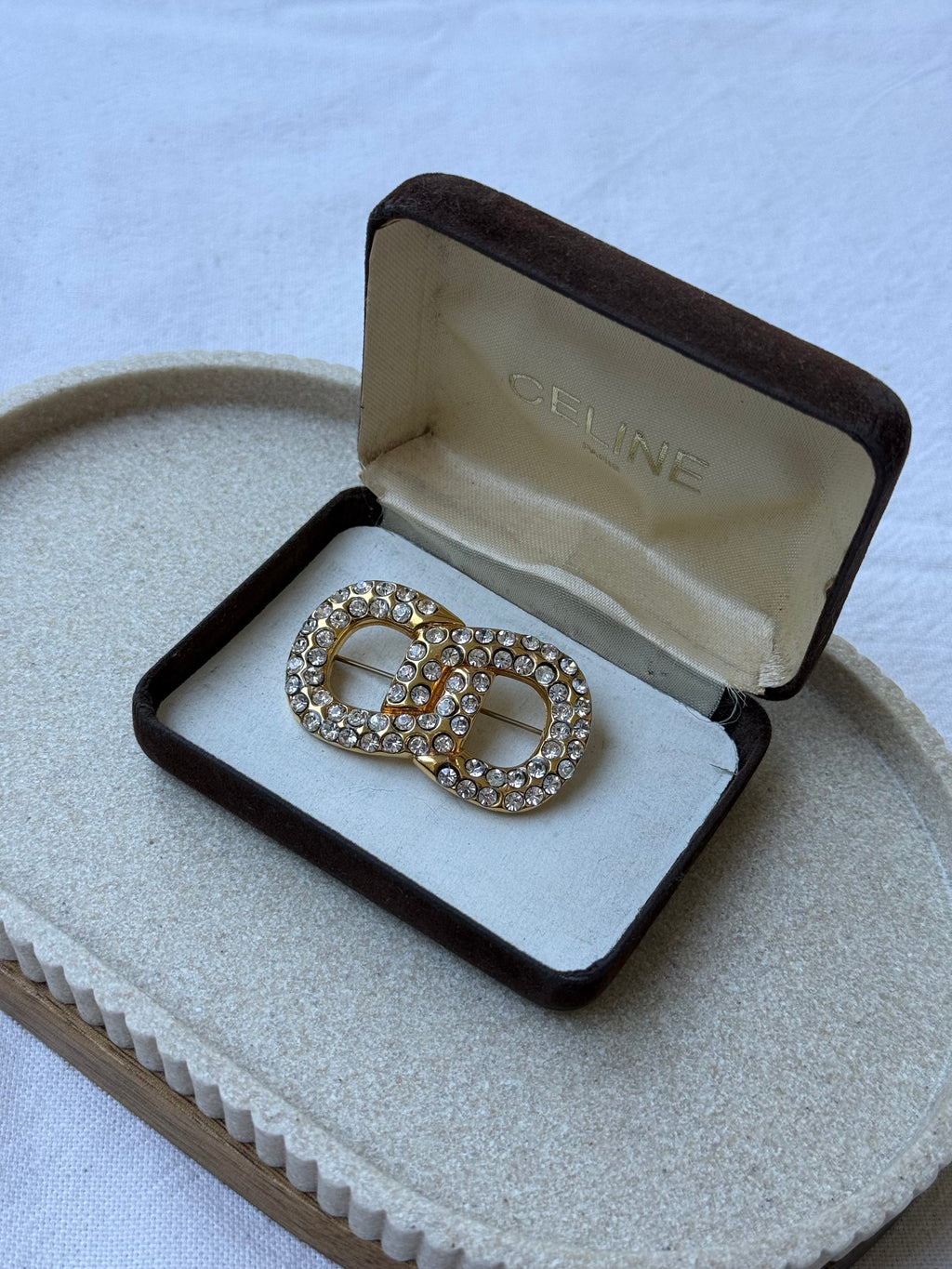 Broche Céline Vintage - Eslabones Pavimentados De Strass