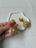 Vintage Earrings - Arabesque And Pearl Pendants