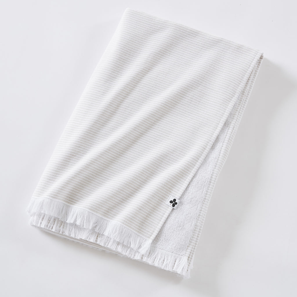 Fouta with Fringes - Dyed Woven Cotton + Terry Cloth - Naël - Sand