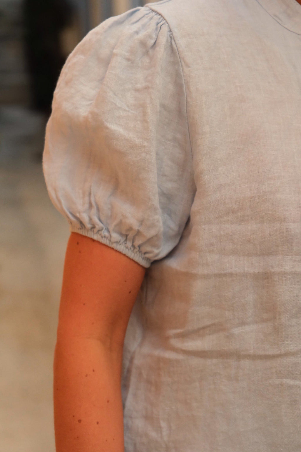 Célestine Sky Blue Linen Blouse