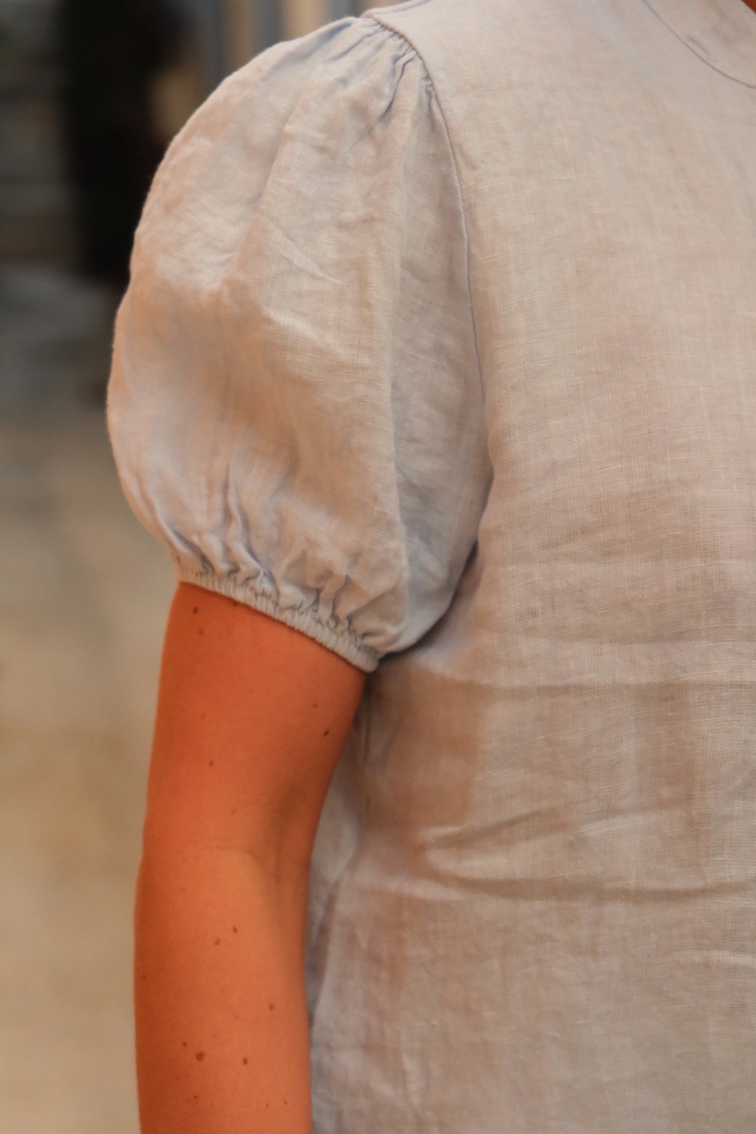 Célestine Sky Blue Linen Blouse
