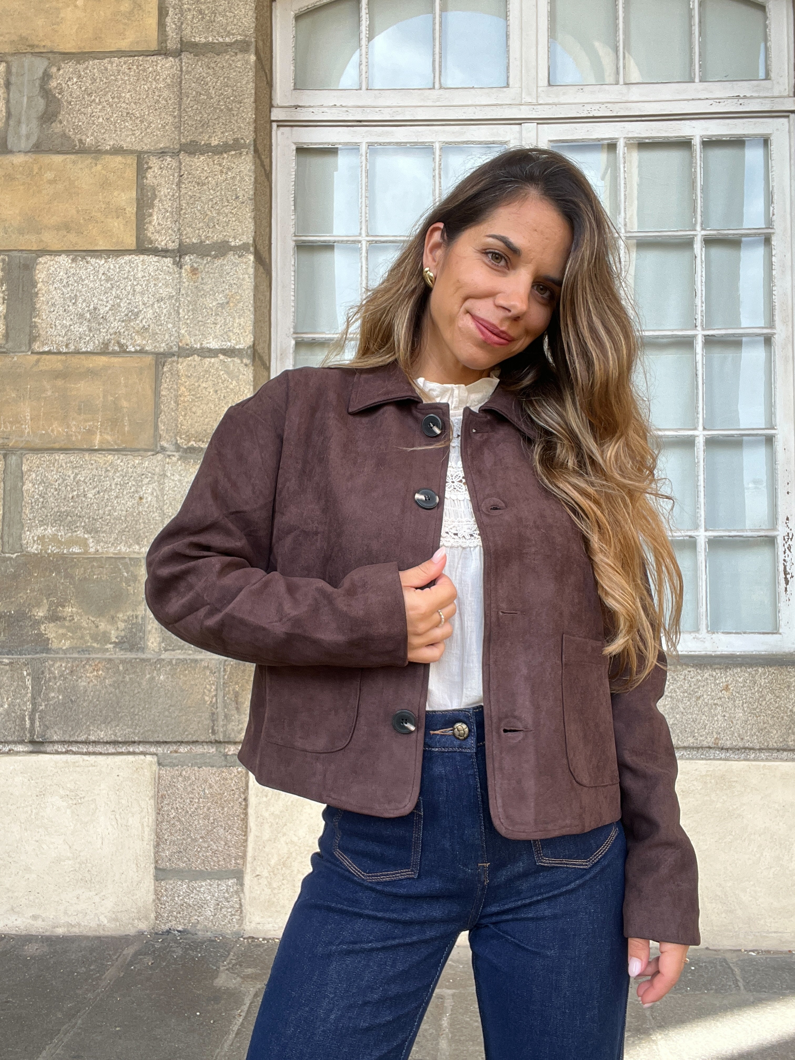 Thelma Chocolate Suede Effect Jacket