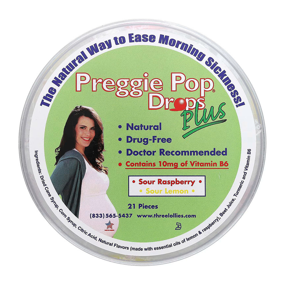 Three Lollies Preggie Pop Drops Plus, Sour Raspberry and Sour Lemon, Morning Sickness, 21 Ea
