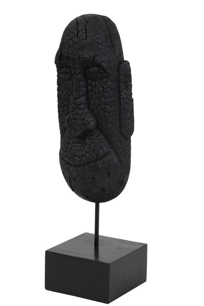 Statue Visage Noir En Bois Sur Pied Mask