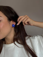 Boucles D’Oreilles Vintage - Cabochons Bleu Pâte De Verre