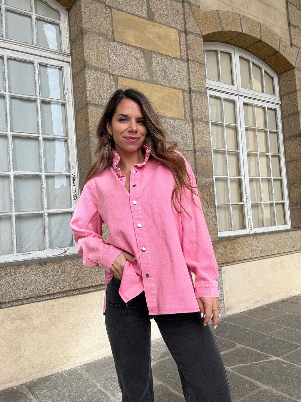 Veste En Jean Céleste Rose Bonbon
