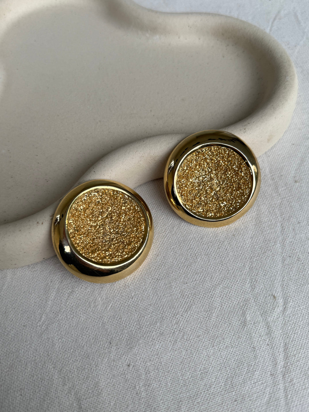 Vintage Earrings - Round Textured Gold-Tone XXL