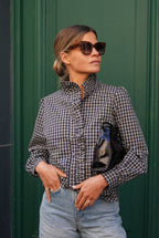 Philippine Navy/Ecru Checked Blouse
