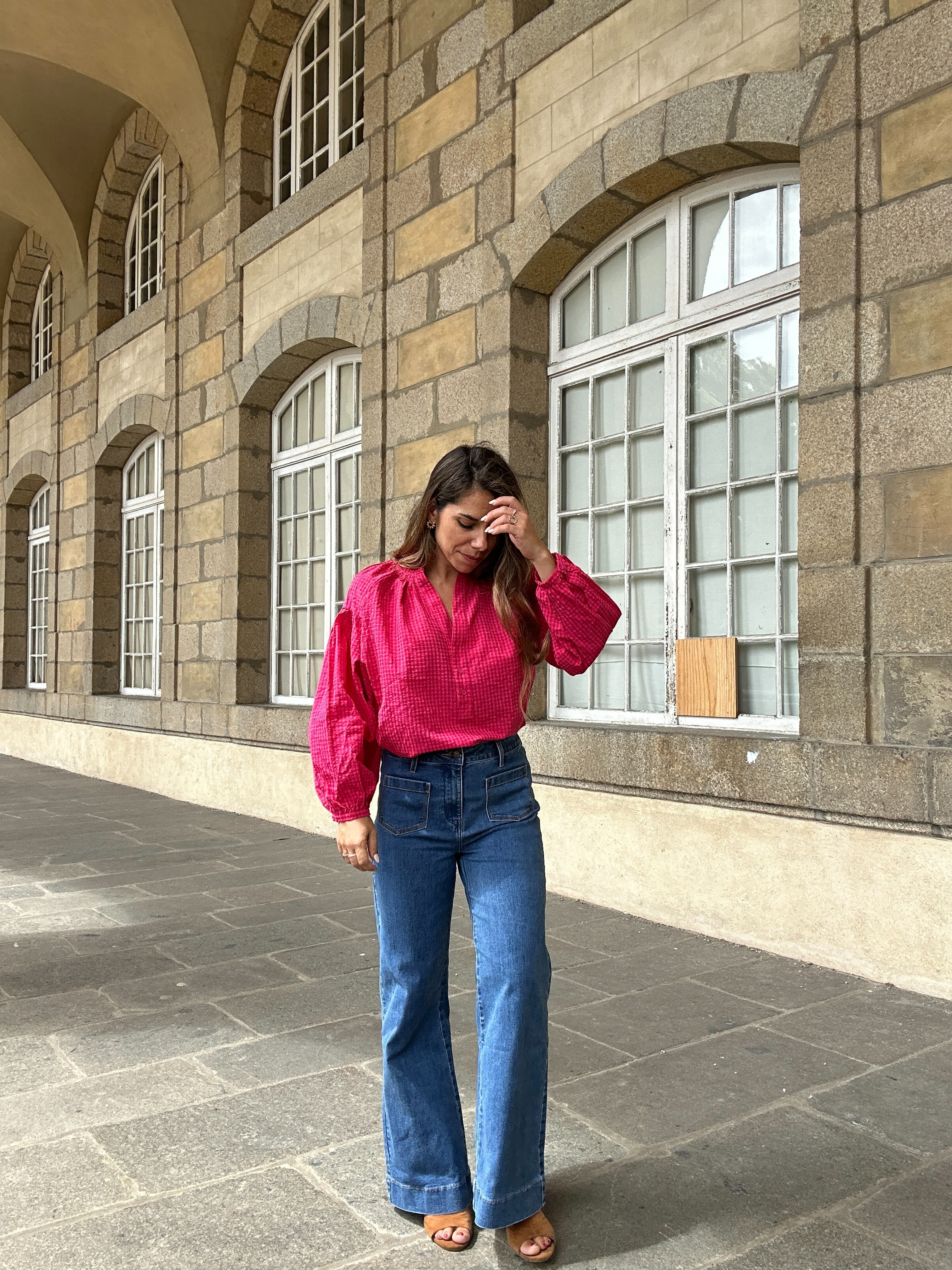 Blusa Clotilde Vichy Fucsia